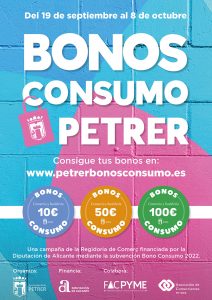 Los Bonos Consumo Petrer reservan 30.000 €   para personas mayores que podrán conseguir presencialmente  los días 21 y 27 de septiembre    